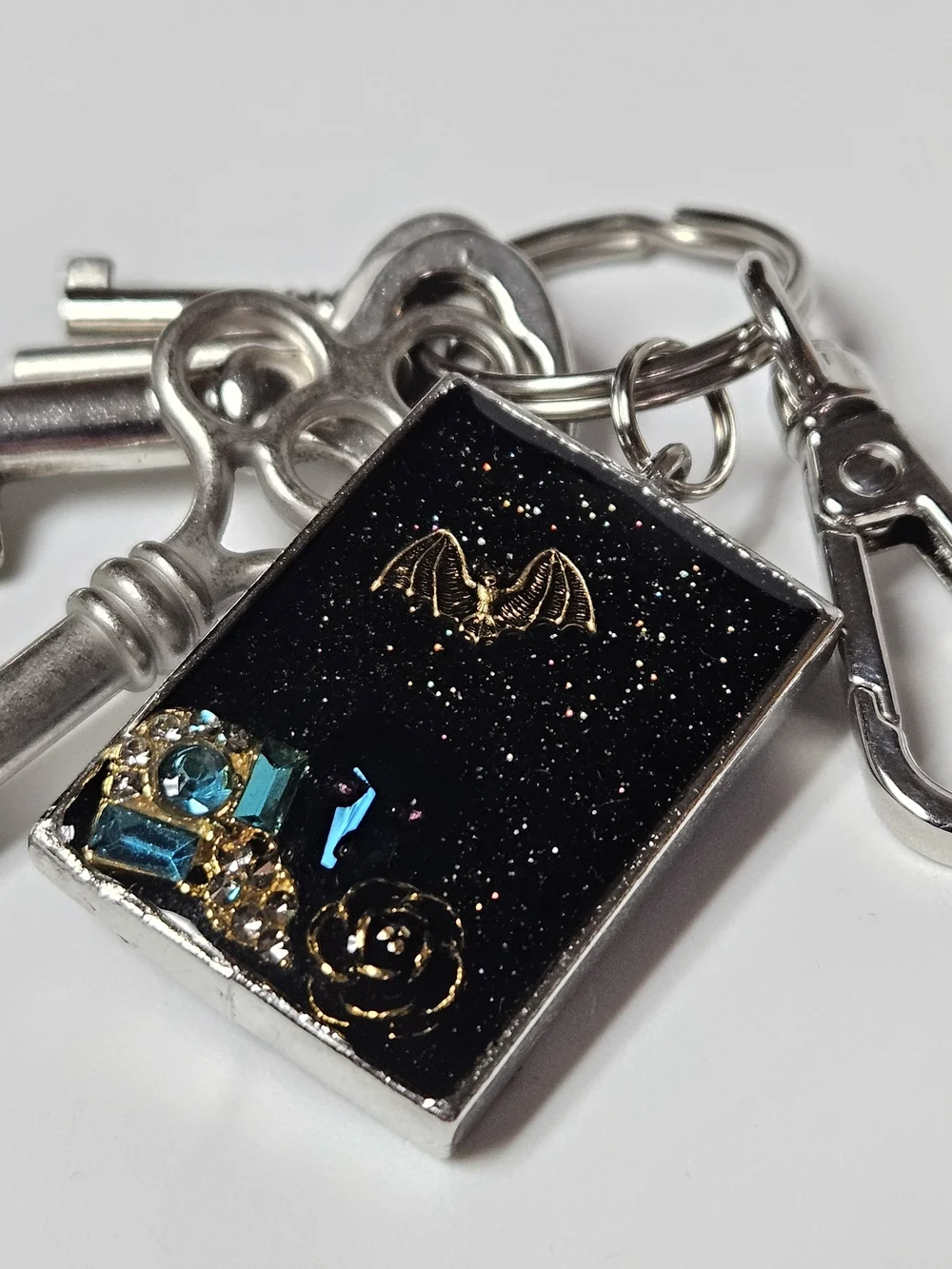 Black Sparkle Bat & Skull Keychain Bag Charm